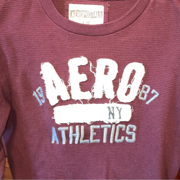 Aeropostale 1987 Athletics Long Sleeve T-Shirt Burgundy Men’s Size L Thermal - Picture 2 of 3